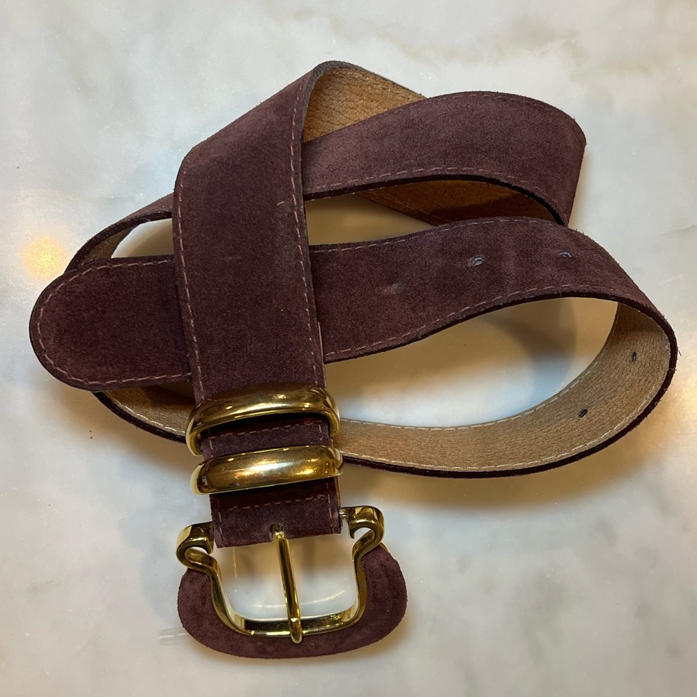 Vintage Enrico International Burgundy Suede Belt with Gold Buckle – Size S/M - Picture 4 of 5